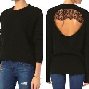 ALC Cashmere Merino Wool Relax Fit Cutout Lace Black Knit Sweater Size XS